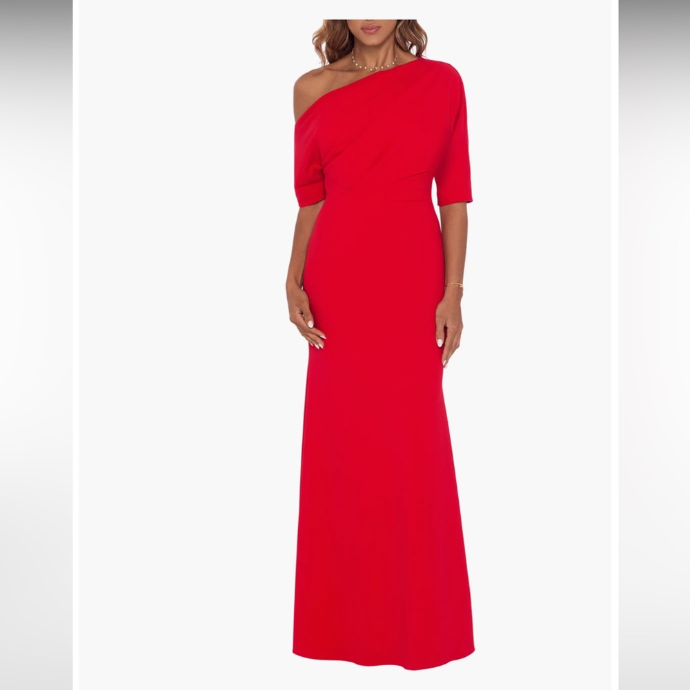 NWT Betsy & Adam Scuba Crepe Asymmetric One Shoulder Short Sleeve Sheath Dress